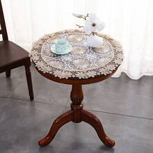 1pc Elegant Coffee-Colored Lace Round Tablecloth, Vintage Daisy Embroidered Mesh Table Cover, Romantic Floral Tablecloth Suitable For Dining Room, Kitchen, Wedding Party And Home Decor, Mother's Day, Father's Day, Valentine's Day And Other Holiday Decorations - Brown - View 3