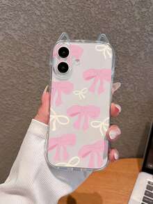 Bowknot Painted New Cat Ear Thick Shockproof Transparent Phone Case Compatible With Iphone 17/17 Pro/17 Pro Max, 14 Pro Max, 13/XS/XR, 11/7 Plus/8/8 Plus, Cartoon Soft Protective Cover - Multicolor - View 3