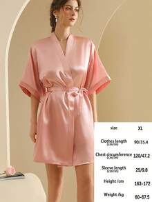 女士纯色系带腰浴袍，适合春夏穿着，优雅款式，性感短款缎面柔软睡衣，适合女士和女孩，居家、酒店、派对、游泳、浴室、旅行、返校等场合的理想之选。 - 彩色 - 查看 12