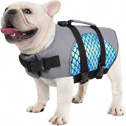 1 pieza Chaleco salvavidas para perro, chaleco salvavidas de perro resistente e impermeable, adecuado para navegación y natación, con alta flotabilidad y asa de rescate, chaleco de reflectante para perro, traje de baño con estampado de escamas, equipo de salvamento, apto para perros grandes, medianos y pequeños