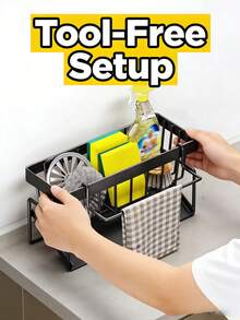 High Quality Kitchen Sink Tray, Integrated Sponge Rack, Multi-Purpose Carbon Steel Kitchen Countertop Storage Rack, Suitable For Rag, Dish Soap, Brush, Space Saving Bathroom Organizer, Kitchen Storage Rack, Kitchen Accessories - Multicolor - View 7