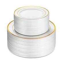 25件套（7.5英寸/10.25英寸）白色圆形双边金边餐盘，可重复使用且可清洗，适用于婚礼、派对、宴会、情人节、感恩节、圣诞节等各种场合，宴会餐具，派对餐盘，节日设计，时尚餐具，可重复使用，易于清洁，可盛放食物，餐饮服务 - 彩色 - 查看 7
