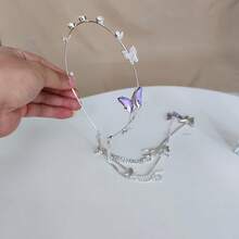 Diamond-Studded Butterfly Fairy Tassel Headband, Light Luxury Forest Style, Ultra-Fairy Headpiece, High-End Niche Design Headband Hair Accessory - Băng đô hình bướm hai lớp nhiều màu sắc (màu bạc) - Xem 12