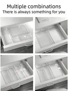 4/5/6/7/8/11pcs Desktop Cosmetic Storage Box, Combination Transparent Plastic Drawer Organizer Set, Transparent Vanity Storage Box, Exquisite Storage Box, Desktop Drawer Divider Organizer Box And Storage Bin, Suitable For Cosmetics, Jewelry, Small Tools In Kitchen, Bedroom, Bathroom, Office, Party Desktop Drawer Decor - Clear - View 11