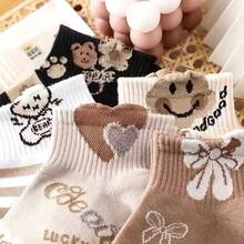 5 Pairs Cartoon Bear & Bow Print Ankle Socks, Fashionable & Breathable, Versatile For All Seasons, Suitable For Students - Multicolor - View 4