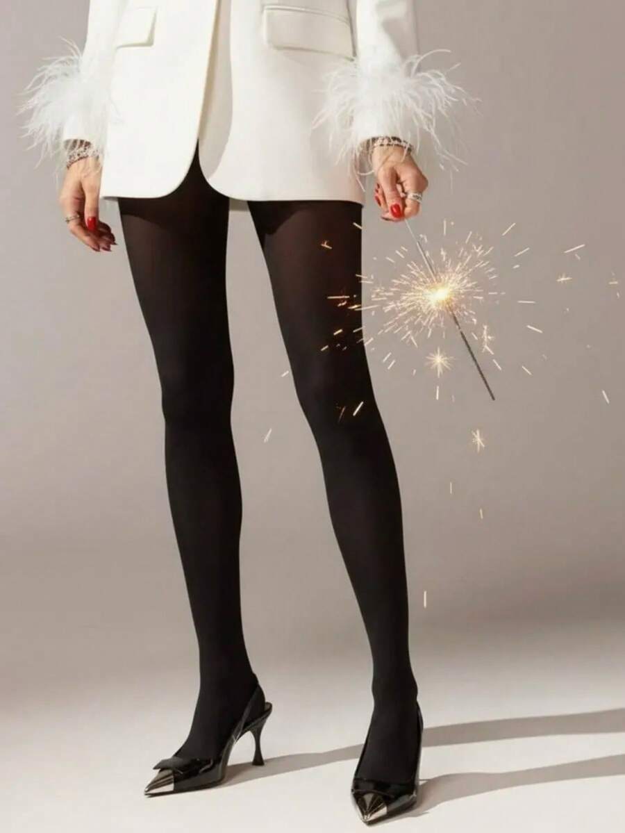 1 Pair Matte Black Sheer Pantyhose, Sexy Smooth Skinny Tights - Multicolor - View 1