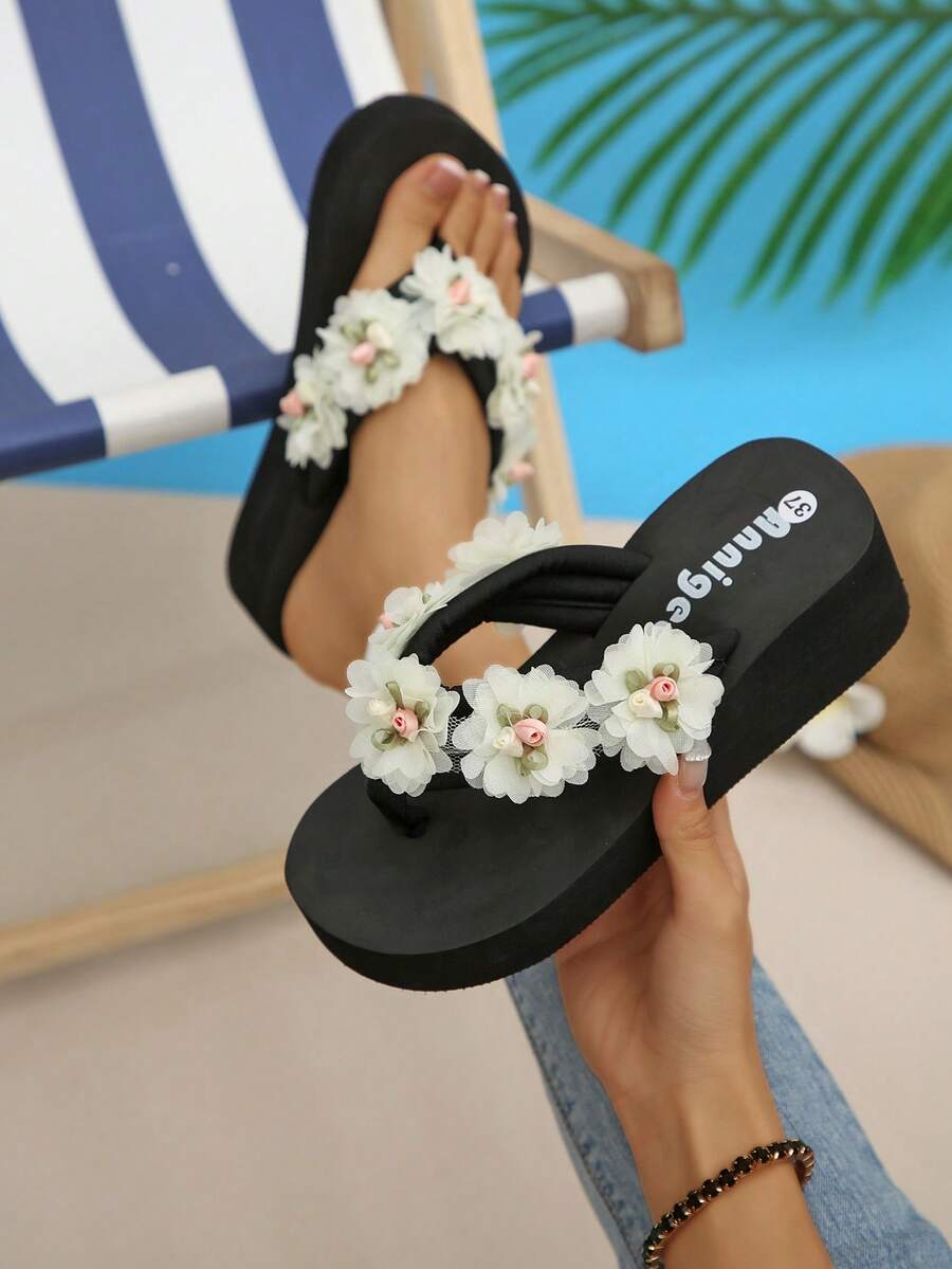 Spring/Summer EVA Vacation Bohemian Platform Wedge Slippers, Chinese Style Floral Women Sandals