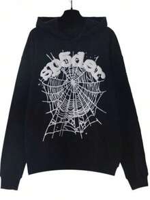 NEW Hip Hop Spider Hoodies Set Y2k Hoodie-Men's Spider Web Graphic Print Hoodie – "" Print Oversized Pullover,  Streetwear Casual Sweatshirt (Printed, Not Embroidered) - 黑色 - 查看 7