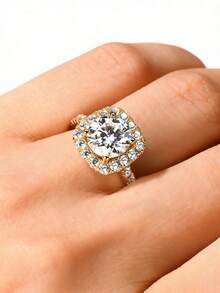 1 chiếc nhẫn đính hôn Moissanite 2 carat kiểu Halo, đá Moissanite tròn 8mm, điểm xuyết đá Cubic Zirconia, quà tặng trang sức nhẫn đính hôn, kỷ niệm và hứa hẹn cổ điển. - CU-RMO-148 - Xem 4
