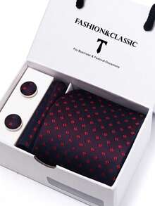 3pcs/Set Geometric Pattern Men's Tie, Pocket Square, Cufflinks, Romantic White Gift Box, Suitable For Men's Wedding, Holiday, Anniversary - Color Mixing - View 13