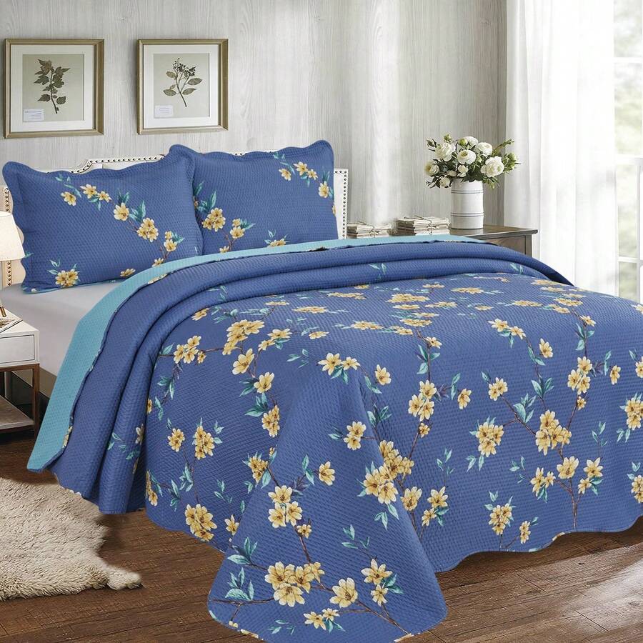 3-Piece Set: Double-Sided Queen Bedspread, Patchwork Quilt, Ultra Patch - 查看 1