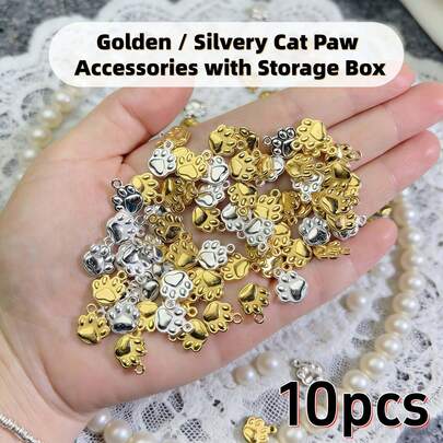 10 mặt dây chuyền hình móng mèo dễ thương, mặt dây chuyền hình móng mèo mini tráng men vàng và bạc, hạt hình móng thú nhỏ để tự làm vòng tay, vòng cổ, móc khóa, đồ trang trí, đồ thủ công cho người yêu mèo, quà tặng cho bạn bè.