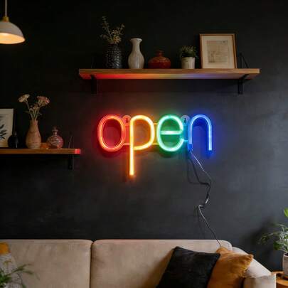 1pc LED Letter "OPEN" Neon Light Wall Decor, Small Night Light For Gaming Room, Bar, Bedroom, Living Room, Shop, Battery Or USB Powered, Romantic Fairy Light For Birthday, Holiday, Party