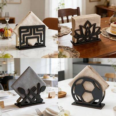 حامل مناديل ورقية خشبي أسود عتيق، تصميم هندسي مقطوع بشكل زهرة، منظم مناديل ورقية للمكتب، مثالي للمطاعم والمطابخ وديكور الحفلات، رف مناديل ورقية عمودي