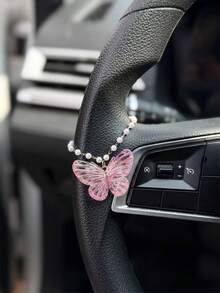 1pc Acrylic Butterfly Pearl Chain Steering Wheel Decoration Exquisite Interior Accessories For Women - A - View 11