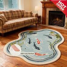 1PC Irregular Koi Pond Print Cashmere Rug, Soft Cozy Surface Non-Slip Floor Mat, Suitable For Living Room, Bedroom, Garden, Patio, Bathroom, Home Decor, Outdoor Rug, Door Mat, Washable Easy Clean Area Rug, Contemporary Floor Covering, Bathroom Accessories, Room Decor Set - A - View 18