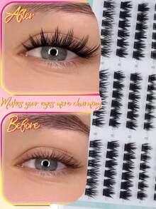 ELAE 108Pcs Lash Clusters Manga DIY Lash Extension Anime Eyelash Clusters 10-16mm Spiky Individual Eye Lashes Wispy False Eyelashes D Curl Cosplay Doll Cluster Eyelash Extensions Super Thin Band - 尖尾漫畫款 - 查看 2