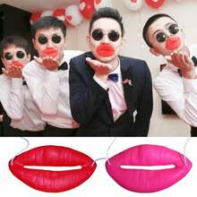 1pc Extra Large Lip Shaped Prop + 1pc Random Postcard - Fun Oversized Mask - Durable PVC Extra Large Red Lip Shaped Costume Accessory, Suitable For Weddings, Parties, Themed Events And Photo Props - Fun Gift For Birthdays And Holidays - Red - View 8