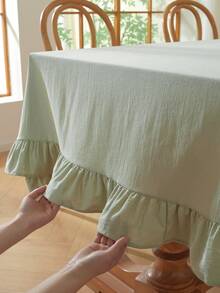1 chiếc khăn trải bàn bằng vải lanh kiểu Châu Âu, viền hoa sen tối giản, khăn trải bàn cà phê bằng vải lanh kiểu Bắc Âu. - Xanh lá nhạt - Xem 6
