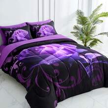 7 Pieces Purple Comforter Set Queen King Size , Rose Pattern Bed In A Bag, Lightweight Soft Microfiber Bedding Sets With Comforter, Flat Sheet, Fitted Sheet, Pillowcases Home Decor Room Decor Bedroom Decor Bed Comforter Set Mothers Day Gift Wedding Decorations. - 紫色 - 查看 10