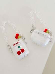 1 pieza Funda transparente de TPU para auriculares con colgante en forma de cereza roja, compatible con auriculares Bluetooth Apple 1/2, funda protectora anti-caída compatible con Pro 2/3 de TPU - Multicolor - Ver 3