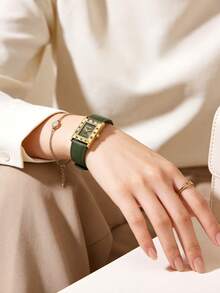 Vintage Fashionable Minimalist Casual Elegant Oval Case PU Leather Strap Women's Watch, Delicate Cute Small Dial Roman Numeral Display, Suitable For Daily Wear, Birthday Gift, Party, Ideal Choice For Yourself Or Friends. No Packaging Box Included. - Green - View 5