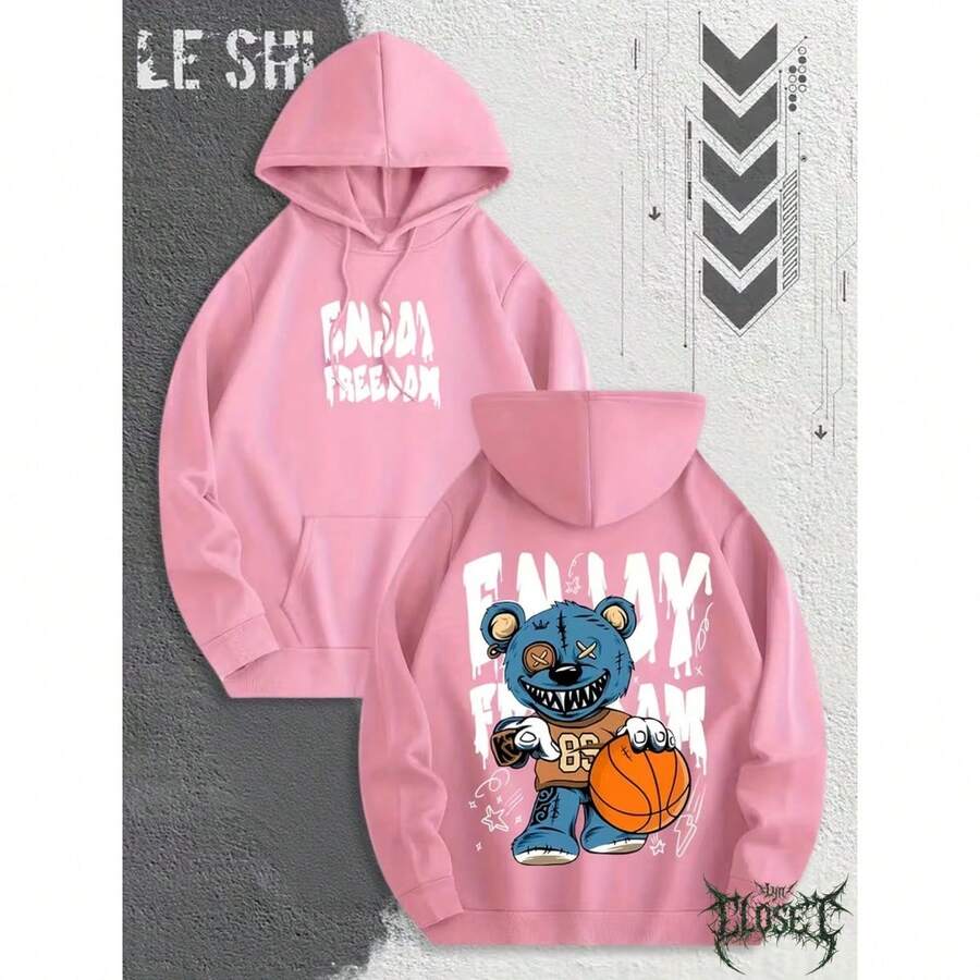 Gothic Art Bear Basketball Emo Dark Colorful Comfortable Sweatshirt For Everyday Wear Streetwear Urban Culture Street Fashion Street Graffiti Skater Unisex Sweatshirt 50% Cotton 50% Polyester Top Premium Streetwear New Release Immediate Shipping Various Colors!! - 淺粉色 - 查看 1