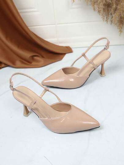 1 đôi sandal cao gót cỡ lớn dành cho nữ tuổi teen, màu trơn, chất liệu bóng mượt thoải mái, thiết kế quai hậu, mũi nhọn, gót nhọn thời trang, sandal đế xuồng, phù hợp cho tiệc tùng, mua sắm, du lịch, kỳ nghỉ, mùa hè. Hàng mới về.