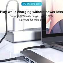 Adaptador de concentrador USB C, lector de tarjetas SD multifuncional USB 3.0 - Incluye interfaz de video e interfaz de carga PD. - Ver 7