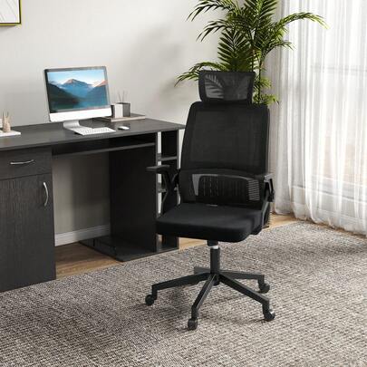 Ergonomically Adjustable Office Chair With Headrest And Armrests, Height-Adjustable Computer Chair With Swivel And Rocking Function.