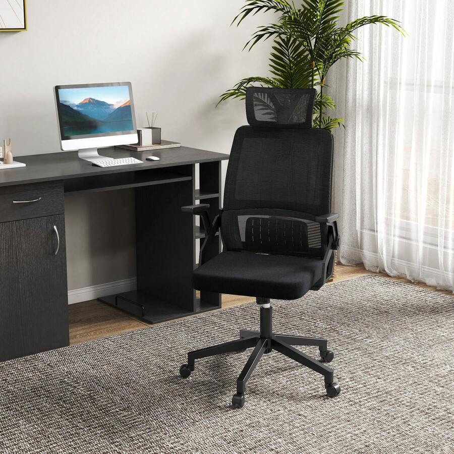 Ergonomically Adjustable Office Chair With Headrest And Armrests, Height-Adjustable Computer Chair With Swivel And Rocking Function. - Black - View 1