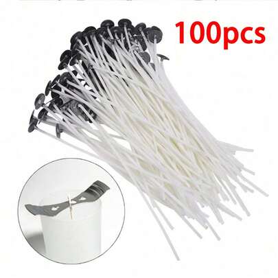 100 bấc nến đã được tẩm sáp sẵn, bấc nến ít khói dùng để tự làm nến, vật tư làm nến, phụ kiện nến với nhiều kích cỡ khác nhau.