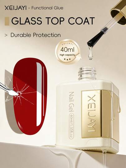 1 Bottle 40ml Glass Bottle Transparent Rubber Sealing Layer, LED UV Durable Nail, High Gloss Gel Nail Polish