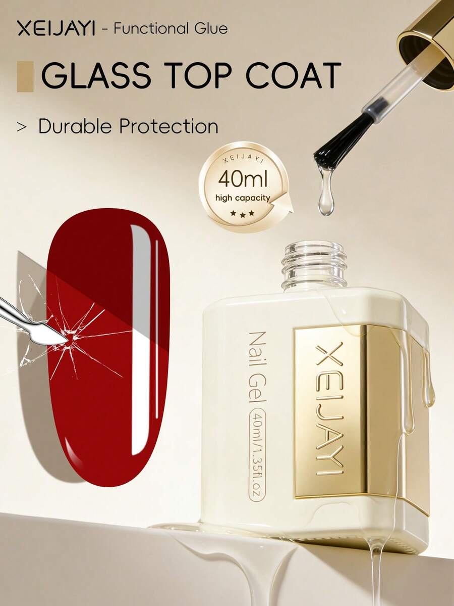 1瓶40毫升玻璃瓶装，透明橡胶密封层，LED UV持久亮泽美甲凝胶指甲油 - 均碼 - 查看 1