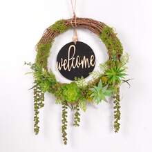 1pc Spring/Summer Rustic Faux Succulent Wreath With Welcome Sign, Farmhouse Home Front Door Wall Garden Decor - Wreath - View 10