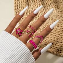 Bộ 5 chiếc nhẫn sang trọng bằng hợp kim đính đá hình hoa, bướm, hình học, thích hợp làm quà tặng dự tiệc cho nữ. - Nhiều màu - Xem 18