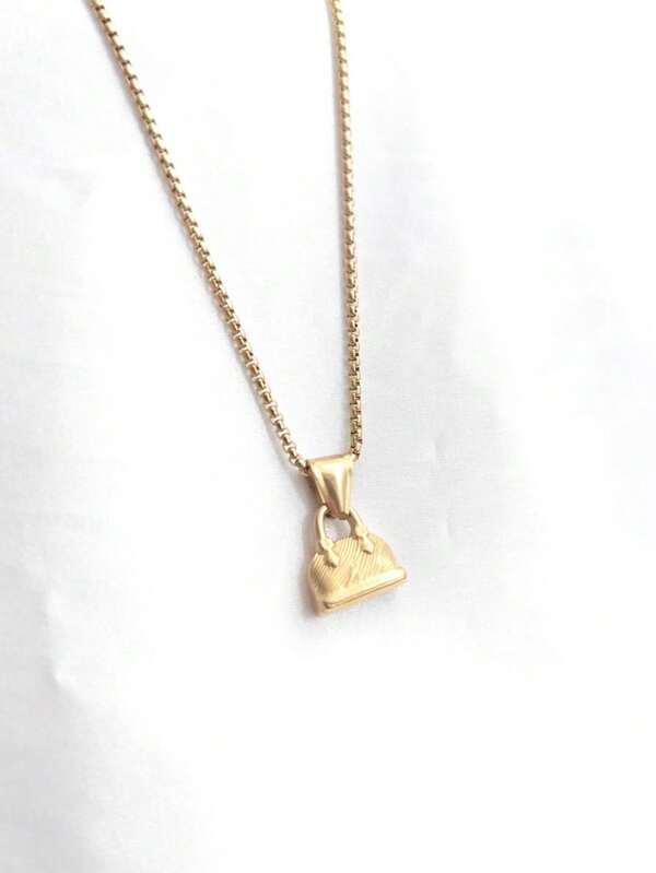 1pc Elegant 18K Gold Plated Stainless Steel Handbag Pendant Niche Luxury Necklace, Unisex Daily Wear