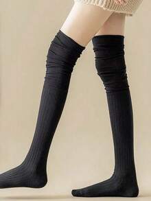 1pair Women's Over-Knee Winter Warm Boot Socks, Long And Thigh High, Cozy - 黑色 - 查看 2