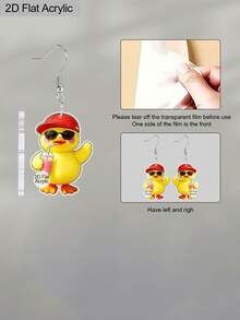 Bông tai hình vịt phẳng 2D, 1 đôi - Hình vịt vàng dễ thương đang uống nước, trang sức thời trang tinh nghịch cho trang phục hàng ngày và đi biển. - Nhiều màu - Xem 5