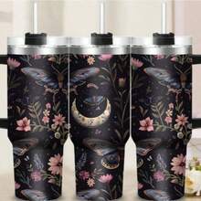 1 cană izolată din oțel inoxidabil de 40 oz, cu design cu lună și molii, capacitate mare, decor drăguț, corp și mâner colorate, cadou perfect pentru familie, prieteni, iubitori de insecte și copii, potrivită pentru birou, școală, casă, picnic, camping în aer liber - Multicolor - Vizualizare 11
