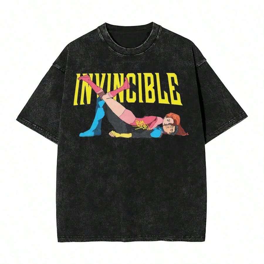 Invincible Erhero Omni Man Washed T Shirts Streetwear Hip Hop Vintage T-Shirts Tees Tops For Men Women Harajuku Printedsummer Outfits For Womengraphic Tees - Black 2 - 查看 1