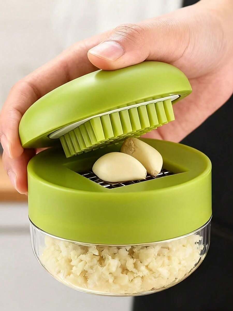 1个手动迷你蒜蓉压榨器，带砧板，蒜蓉压榨器，蒜蓉挤压器，蒜蓉切碎器，手动蒜蓉研磨器，塑料材质，蒜瓣压榨器 - 彩色 - 查看 1