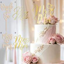 1 pieza/3 piezas/6 piezas Decoraciones para pastel de boda, aniversario y cumpleaños con toppers de madera "Sr. y Sra." - Multicolor - Ver 1