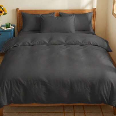 Bộ chăn ga gối 2/3 món, bộ đồ giường, bộ chăn ga gối màu trơn thân thiện với da, bộ chăn ga gối kiểu dáng đơn giản, bộ đồ giường mềm mại và thoải mái cho phòng ngủ, có khóa kéo và dây buộc góc, vỏ chăn bằng sợi microfiber đã giặt, thoáng khí, nhẹ và mềm mịn, phù hợp cho mọi mùa, dành cho giường đơn/đôi/cỡ lớn, 1 vỏ chăn và 2/1 vỏ gối, có thể giặt máy, trang trí phòng ngủ.