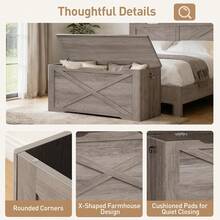 Storage Chest, 39.4" Farmhouse Storage Bench With Safety Hinge, Wood Toy Organizer Box, Flip Top Entryway Storage Trunk Bench For Entryway, Bedroom, Living Room,Grey - Grey - View 8