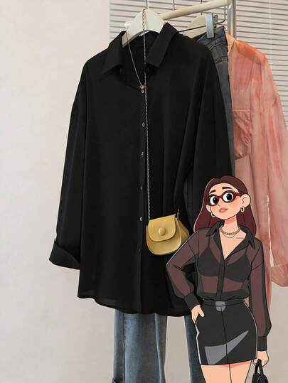 Women's Summer Sheer Lace Shirt, Long Sleeve See-Through Mesh Oversized Blouse, Sexy Cinched Waist Button-Up Casual Outerwear, Suitable For Outdoor Vacation And Daily Leisure Wear