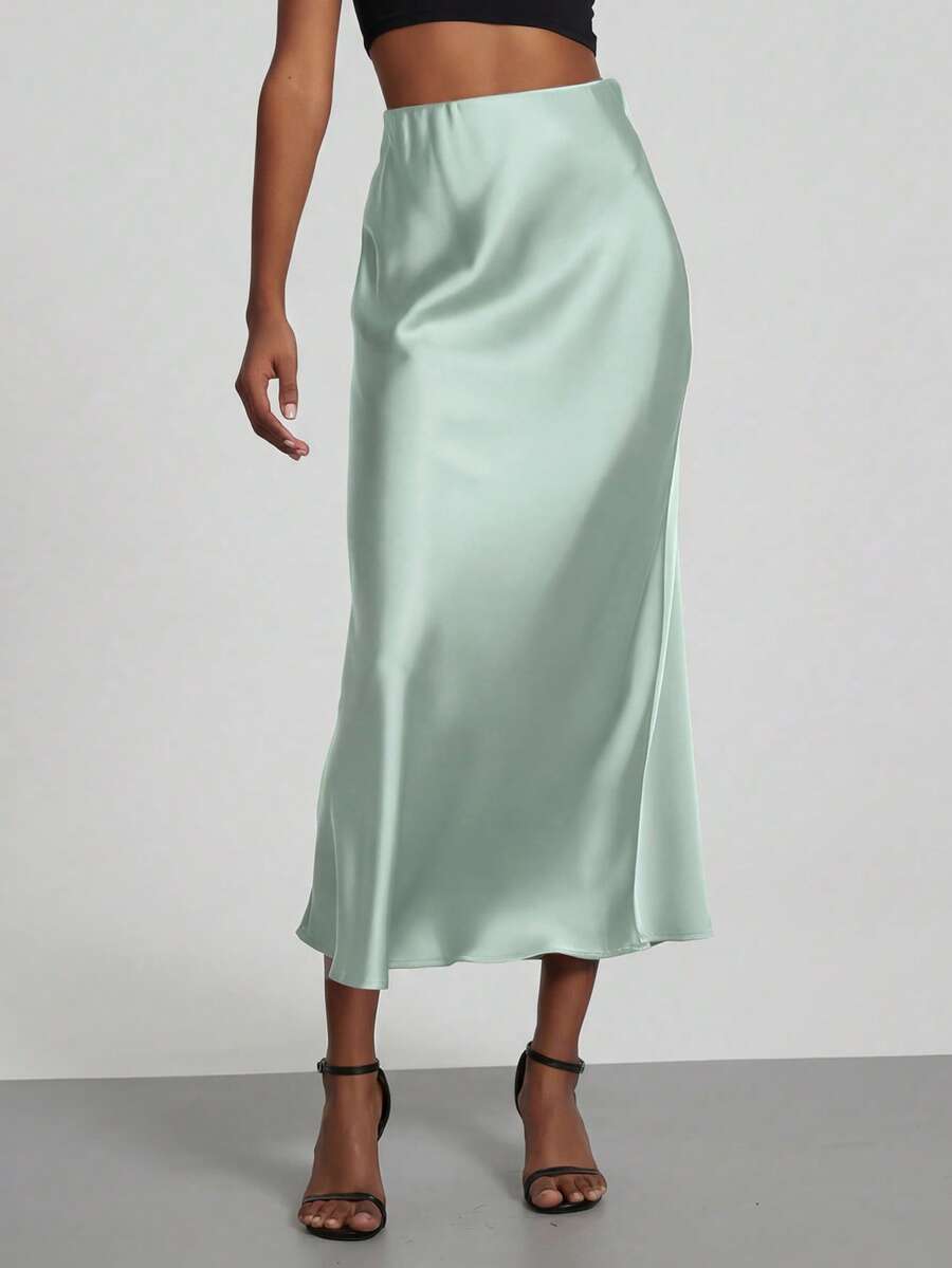 Se-Helo Women's Fashion All-Season Satin Elastic Waist Maxi Skirt Spring