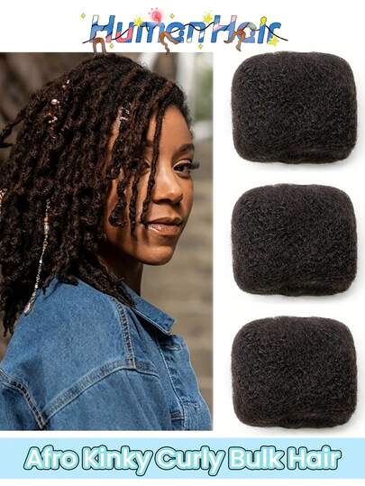 3 Gói Tóc Xoăn Afro Kinky Số Lượng Lớn 8-20 inch Tóc Người Nguyên Chất Số Lượng Lớn Dùng Cho Tóc Dreadlocks, Tóc Bện Kiểu Xoắn Lò Xoăn, 3 Bó Tóc Xoăn Afro Kinky Sóng Tóc Người Số Lượng Lớn Màu Đen Tự Nhiên