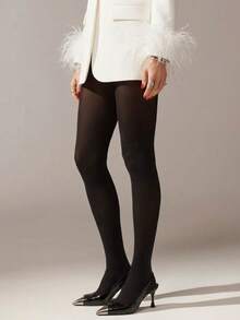 1 Pair Matte Black Sheer Pantyhose, Sexy Smooth Skinny Tights - Multicolor - View 3