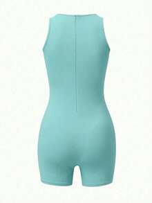 EARO 女士连体裤，休闲户外穿着，小圆领，后背隐形拉链，适合健身、瑜伽、普拉提等运动，百搭简约，高弹面料，柔软舒适，适合毕业季、返校季、Y2K 风格、音乐节、派对、春夏等多种场合，也可作为婚礼季的优雅单品。 - 薄荷綠 - 查看 4